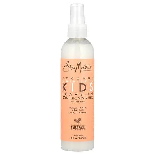 SheaMoisture, Niños, Leche acondicionadora sin enjuague con manteca de karité, Cabello grueso y rizado, Coco e hibisco, 237 ml (8 oz. Líq.)