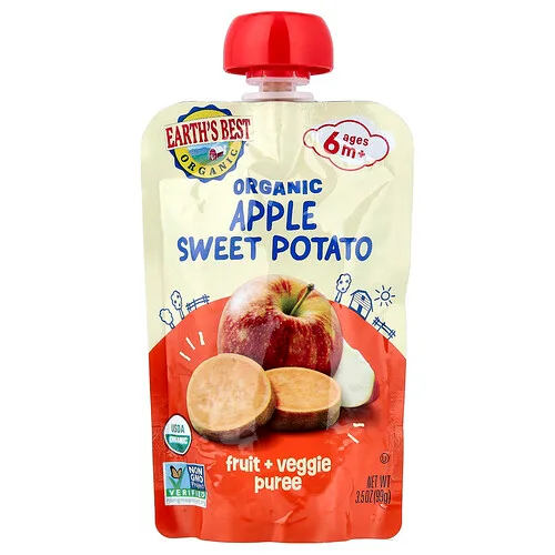 Earth's Best, Puré de frutas y vegetales orgánicos, 6 meses en adelante, Manzana y batata, 99 g (3,5 oz)