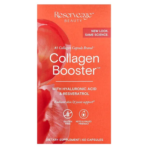 Reserveage Beauty, Collagen Booster, con ácido hialurónico y resveratrol, 60 cápsulas