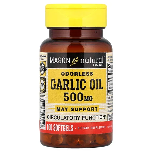 Mason Natural, Aceite de ajo inodoro, 500 mg, 100 cápsulas blandas