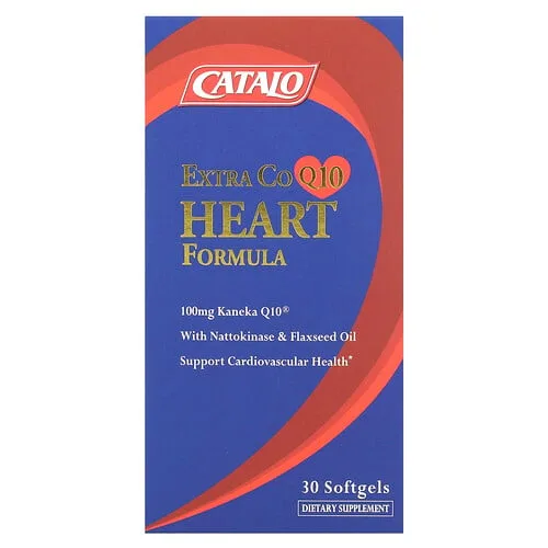 CATALO, Fórmula extra para el corazón con CoQ10 con natokinasa y aceite de linaza, 30 cápsulas blandas