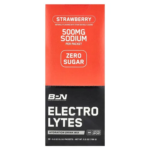 BPN, Electrolytes, Mezcla para preparar bebidas hidratantes, Fresa, 30 sobres, 5,2 g (0,2 oz) cada uno