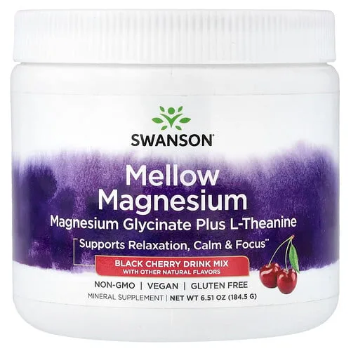 Swanson Vitamins, Mezcla para preparar bebidas con magnesio Mellow, Cereza negra, 184,5 g (6,51 oz)