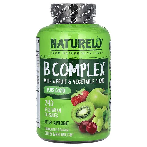 NATURELO, Complejo de vitaminas B con una mezcla de frutas y vegetales, más CoQ10, 240 cápsulas vegetales
