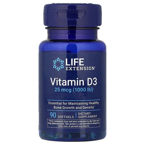 Life Extension, Vitamina D3, 25 mcg (1000 UI), 90 cápsulas blandas