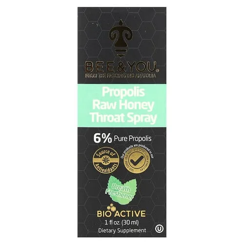 Bee & You, Spray para la garganta con propóleo y miel cruda, 30 ml (1 oz. líq.)