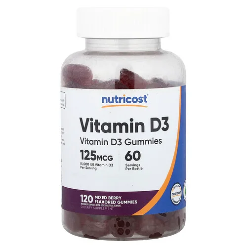 Nutricost, Gomitas con vitamina D3, Bayas mixtas, 120 gomitas (62,5 mg por gomita)