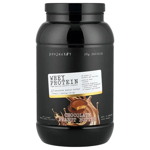Project 1 Nutrition, Proteína de suero de leche, Complejo proteico de alta calidad, Chocolate y mantequilla de maní, 1058,4 g (2,3 lb)