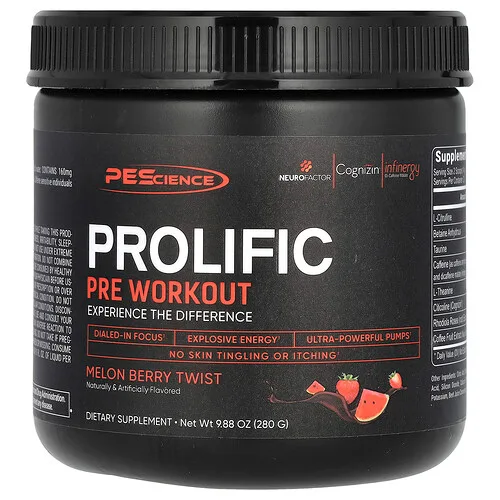 PEScience, Prolific, Preentrenamiento, Vuelta de melón y bayas, 9,88 oz (280 g)
