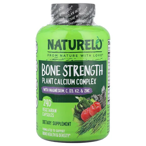 NATURELO, Bone Strength, Complejo de calcio vegetal, 240 cápsulas vegetales