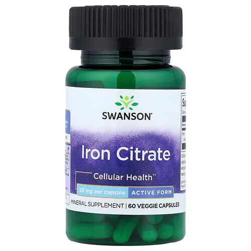 Swanson Vitamins, Citrato de hierro, Forma activa, 25 mg, 60 cápsulas vegetales