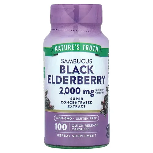 Nature's Truth, Sambucus, Saúco negro, 100 cápsulas de liberación rápida (1000 mg por cápsula)