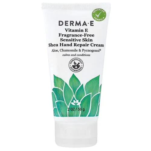 DERMA E, Crema reparadora para manos con karité, Piel sensible, Sin fragancia, 56 g (2 oz)