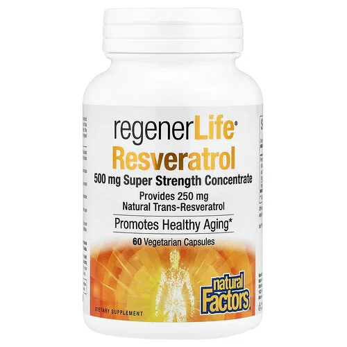 Natural Factors, Resveratrol RegenerLife®, 500 mg, 60 cápsulas vegetales