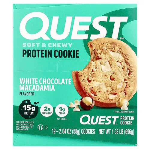 Quest Nutrition, Galleta proteica, Chocolate blanco y macadamia, 12 galletas, 58 g (2,04 oz) cada una
