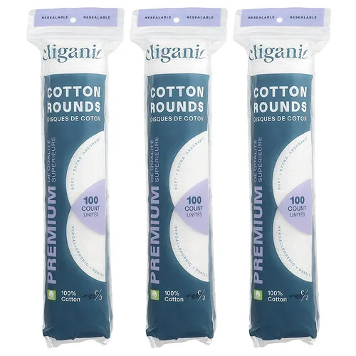 Cliganic, Algodón prémium, Algodón, 3 paquetes, 100 unidades cada uno
