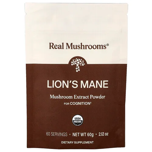 Real Mushrooms, Melena de león, Extracto de hongos orgánicos en polvo, 60 g (2,12 oz)