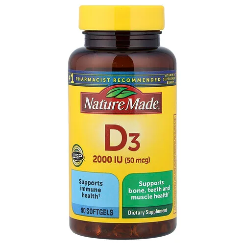 Nature Made, Vitamina D3, 2000 UI (50 mcg), 90 cápsulas blandas