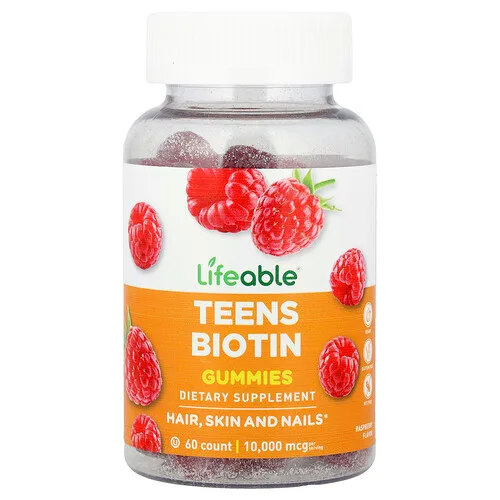 Lifeable, Gomitas de biotina para adolescentes, Frambuesa, 60 gomitas (5000 mcg por gomita)