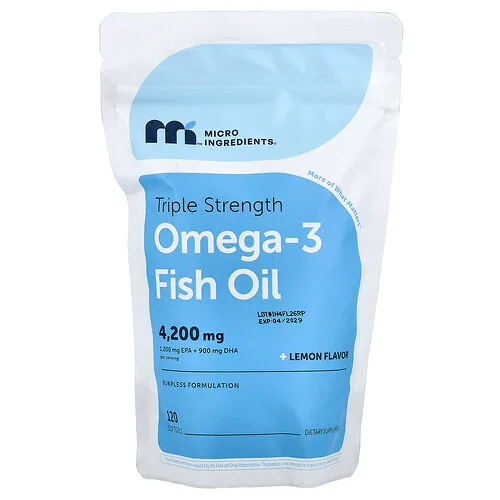 Micro Ingredients, Aceite de pescado con omega-3, Triple concentración, Limón, 120 cápsulas blandas (1400 mg por cápsula blanda)