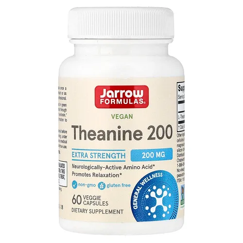 Jarrow Formulas, Teanina vegana 200, 200 mg, 60 cápsulas vegetales