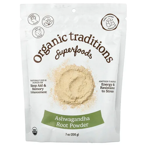 Organic Traditions, Raíz de ashwagandha en polvo, 200 g (7 oz)