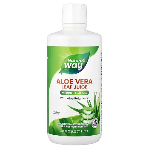 Nature's Way, Zumo de hoja de aloe vera y gel para el interior de la hoja, Con aloe Polymax+™, Bayas silvestres, 1 l (33,8 oz. líq.)