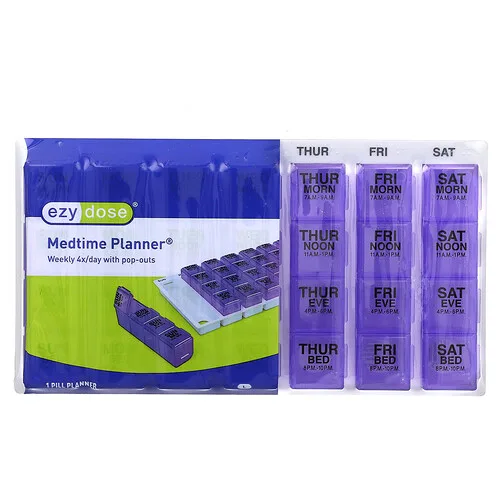 Ezy Dose, Planificador semanal 4 veces por día con ventanas emergentes, Medtime, grande, 1 unidad
