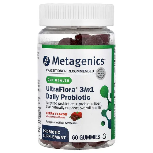 Metagenics, Probióticos diarios 3 en 1 UltraFlora®, Bayas, 60 gomitas