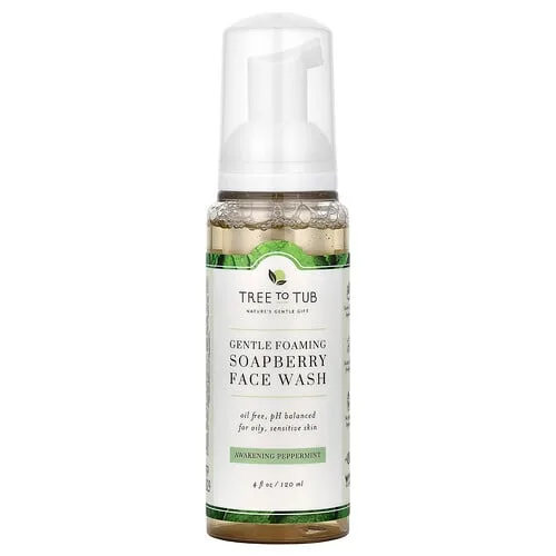 Tree To Tub, Jabón facial espumante con jaboncillo para una limpieza suave, Sin aceite, pH equilibrado para pieles grasas y sensibles, Menta despabilante, 120 ml (4 oz. líq.)