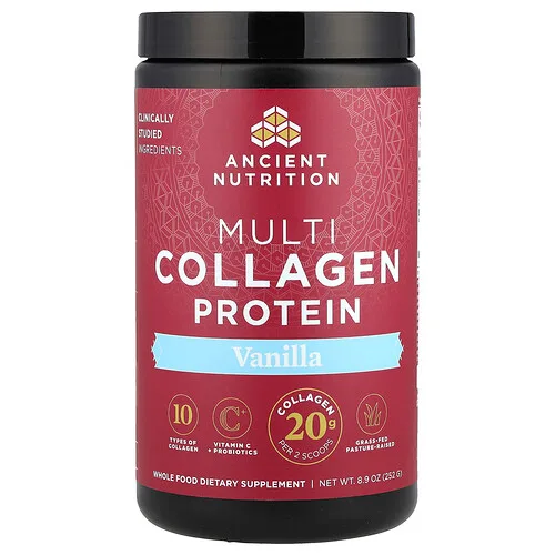 Ancient Nutrition, Proteína de múltiples colágenos, Vainilla, 252 g (8,9 oz)