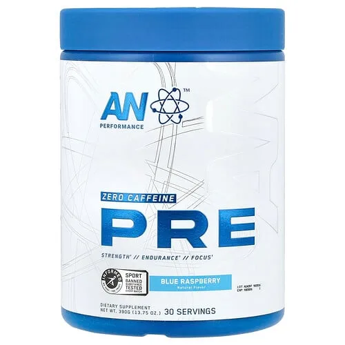 AN Supps, Preentrenamiento, Cero cafeína, Frambuesa azul, 390 g (13,75 oz)