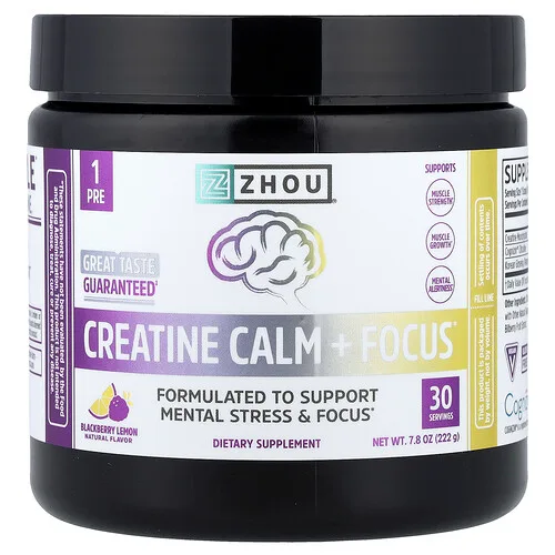 Zhou Nutrition, Creatine Calm + Focus, Zarzamora y limón, 222 g (7,8 oz)