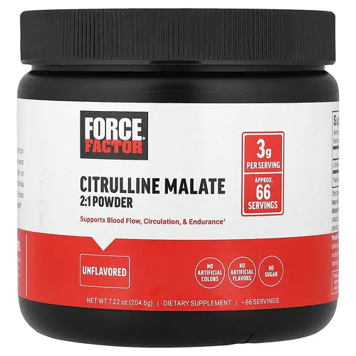 Force Factor, Malato de citrulina 2: 1 en polvo, Sin sabor, 204,6 g (7,22 oz)
