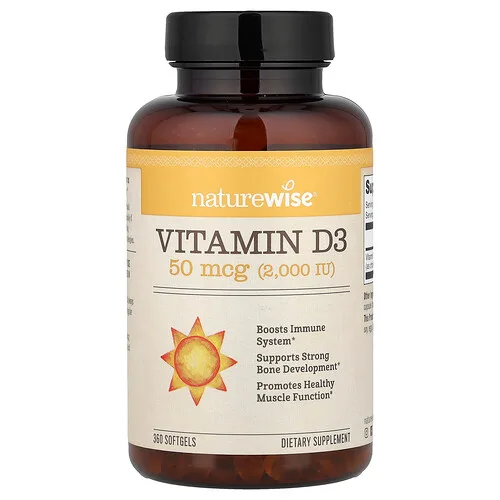 NatureWise, Vitamina D3, 50 mcg (2000 UI), 360 cápsulas blandas