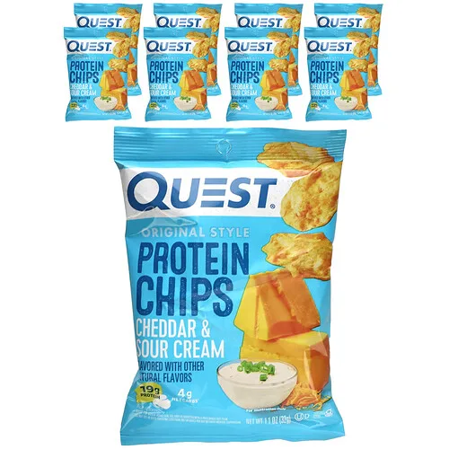 Quest Nutrition, Chips de proteína de estilo original, Queso cheddar y crema ácida, 8 paquetes, 32 g (1,1 oz) cada uno