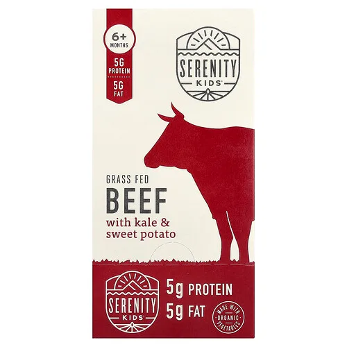 Serenity Kids, Carne de res alimentada con pasturas, col rizada y batata, 6 meses en adelante, 6 sobres, 99 g (3,5 oz) cada uno