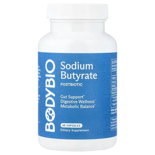 BodyBio, Butirato de sodio, 60 cápsulas