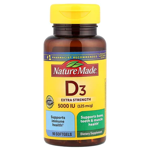 Nature Made, Vitamina D3, 125 mcg (5000 UI), 90 cápsulas blandas