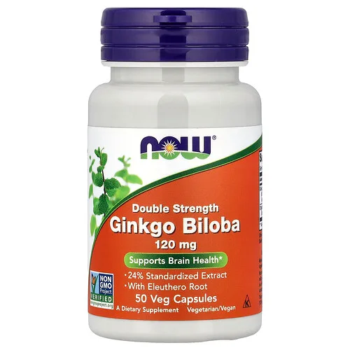 NOW Foods, Ginkgo biloba con raíz de ginseng siberiano, 50 cápsulas vegetales