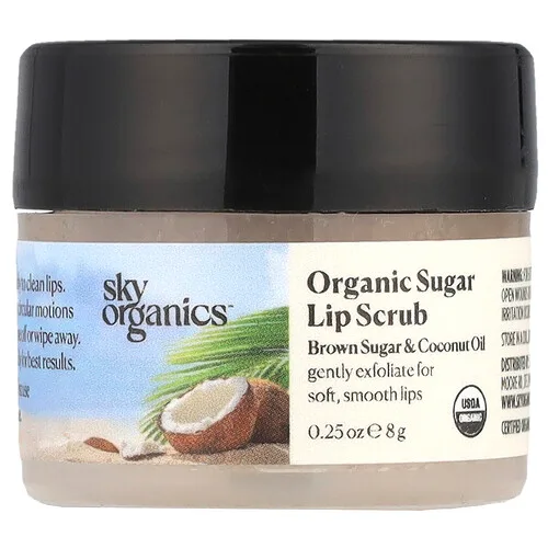Sky Organics, Exfoliante labial con azúcar orgánico, Azúcar moreno y aceite de coco, 8 g (0,25 oz)