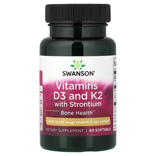Swanson Vitamins, Vitaminas D3 y K2 con estroncio, 60 cápsulas blandas