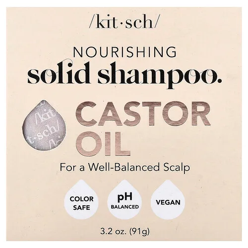 Kitsch, Champú sólido nutritivo en barra, Aceite de ricino, Ámbar y karité azucarados, 91 g (3,2 oz)