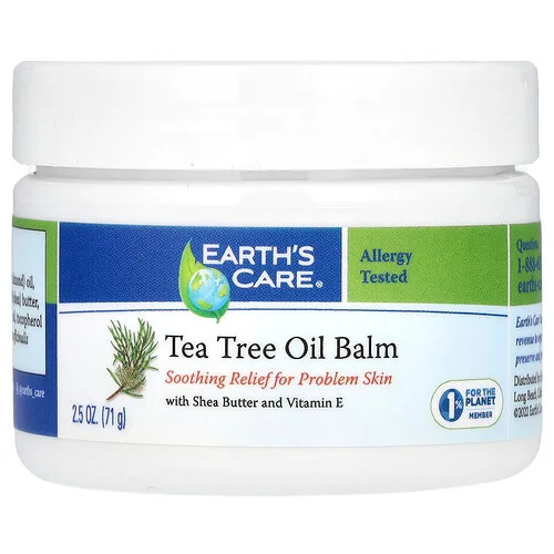 Earth's Care, Bálsamo de aceite de árbol del té, con manteca de karité y vitamina E, 71 g (2,5 oz)