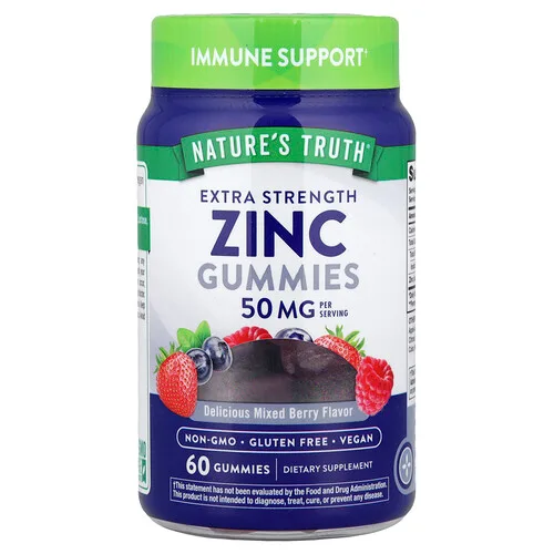 Nature's Truth, Gomitas de zinc, Delicioso sabor a bayas mixtas, 60 gomitas (16 mg por gomita)