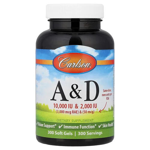 Carlson, Vitaminas A y D, 300 cápsulas blandas