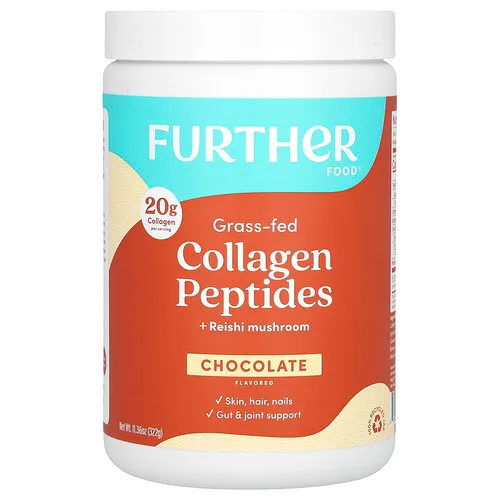 Further Food, Péptidos de colágeno proveniente de animales alimentados con pasturas y hongo reishi, Chocolate, 322 g (11,36 oz)