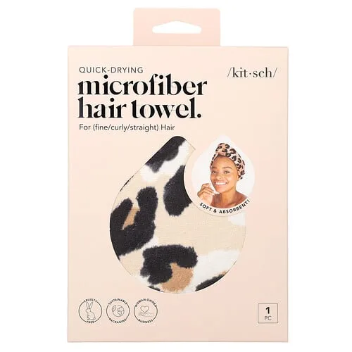 Kitsch, Toalla de microfibra para el cabello, Secado rápido, Leopardo, 1 pieza