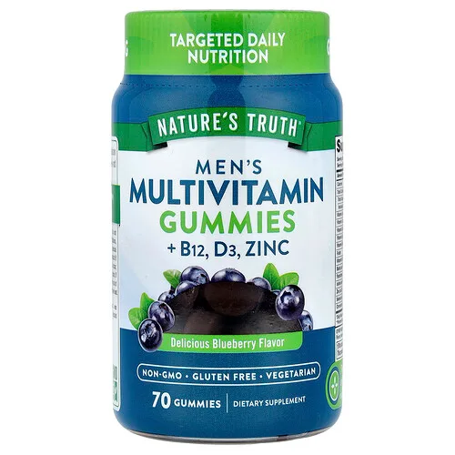 Nature's Truth, Gomitas multivitamínicas para hombres con vitamina B12, vitamina D3 y zinc, Arándano azul delicioso, 70 gomitas