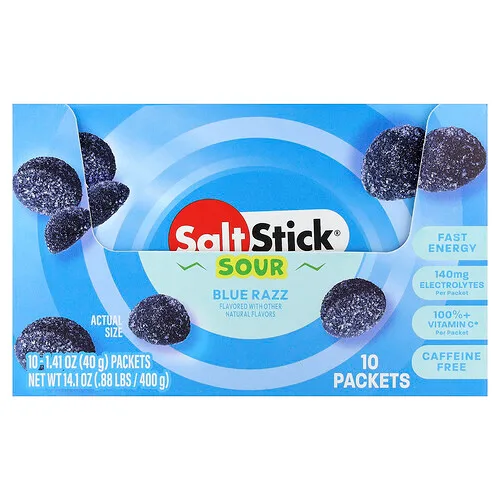 SaltStick, Gomitas energéticas, Razz azul ácido, 10 sobres, 40 g (1,41 oz) cada uno